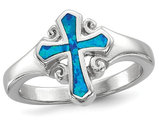 Lab Created Blue Opal Sterling Silver Cross Ring